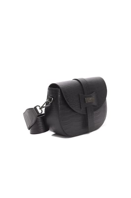 Pompei Donatella Damen Schwarz Leder Umhängetasche