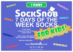Kinder Neuheit Tage der Woche Socken | 7 Paare | Für Jungen & Mädchen