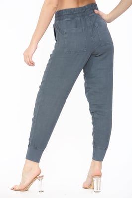 MYT Womens Elasticated Waist Cotton Cuffed Trousers in Airforce Blue
