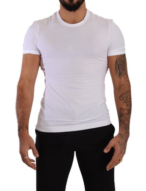 Dolce & Gabbana Herren T-Shirt aus Baumwollstretch mit rundem Ausschnitt in Weiß