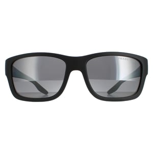 Prada Sport Rectangle Herren Grau Gummi Dunkel Grau Silber Spiegel Polarisiert PS01WS