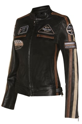 Damen-Lederjacke mit Biker-Rennabzeichen-Agadir