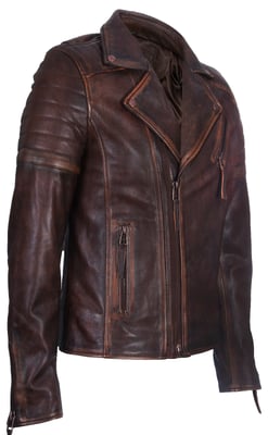 Schmal geschnittene Bikerjacke aus Leder im Brando-Stil mit Kreuzreißverschluss