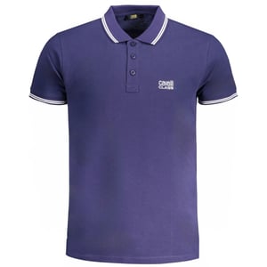 Cavalli Class Polo-Shirt mit Kontrastkragen in Weiß und Logo in Navy Blau