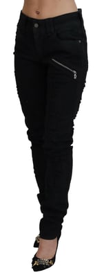 John Galliano Schwarze Baumwoll-Mid-Waist Skinny Slim Fit Damenjeans