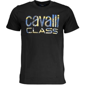 Cavalli Class Schlangenhaut Bold Logo Schwarzes T-Shirt
