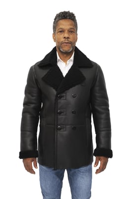 Zweireihiger Herren-Erbsenmantel aus Shearling-Schaffell-Valencia