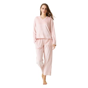 Damen Schlafanzug mit langen Ärmeln und V-Ausschnitt JJBDP0202