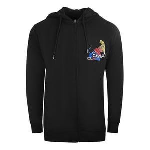 Cavalli Class Bold Tiger Logo Schwarzer Kapuzenpullover mit Reissverschluss