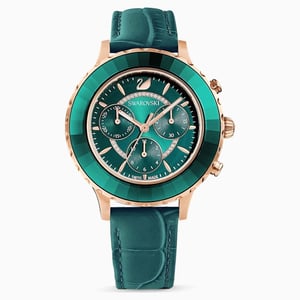 Swarovski Octea Lux Chrono Uhr, Lederarmband, Grün, Rose-Gold Tone PVD