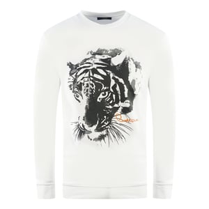 Cavalli Class Tiger Silhouette Logo Weißes Sweatshirt