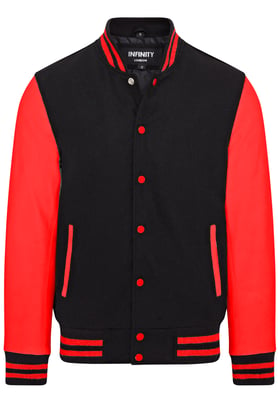 Letterman Baseball Varsity-Bomberjacke aus schwarzem, rotem Wollleder – Genua