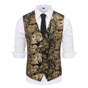 Einreihige Slim Fit Weste mit Print Gold