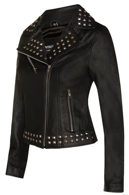 Damen Gothic Biker-Lederjacke mit Nieten-Bilbao