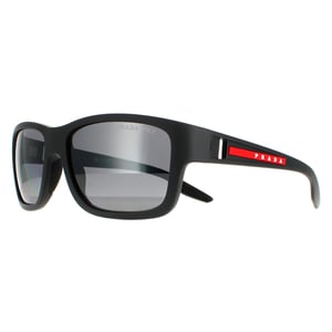 Prada Sport Rectangle Herren Grau Gummi Dunkel Grau Silber Spiegel Polarisiert PS01WS