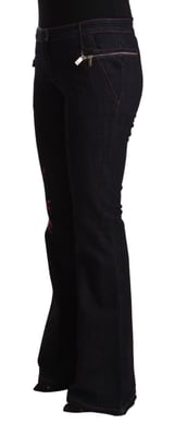 Exte Damen Schwarze Baumwoll-Stretch Mittelhohe Flared Denim Jeans