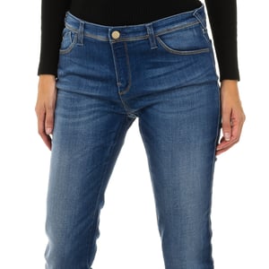 Lange Denim-Hose aus Stretch-Stoff mit Abnutzungseffekt für Damen 3Y5J28-5D0ZZ