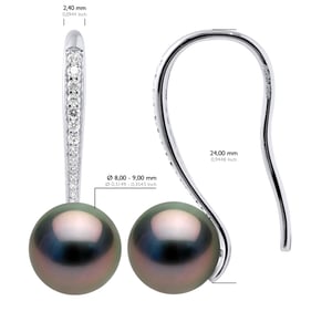 Ohrringe, echte Tahiti-Zuchtperlen, rund, 8–9 mm, mit kubischen Zirkonia