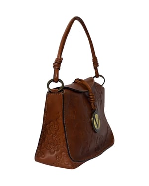 Valentino Garavani Blumenpräge Hobo Tasche aus braunem Leder