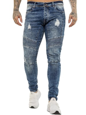 Enzo | Herren Skinny Stretch Biker Denim Jeans - Blau