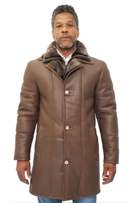 Warmer Herren-Lammfell-Schaffell-Ledermantel-Florence