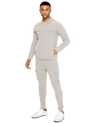 Enzo | Herren Cargo Shacket Trainingsanzug Set - Stein