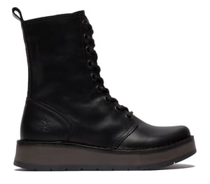 Fly London Damen RAMI043 Freizeitstiefeletten aus Leder mit Schnürung, Schwarz