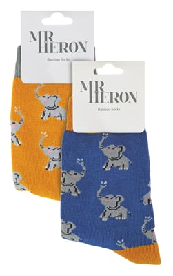 Mr Heron - 2 Paar Socken aus Bambus mit Tiermuster - Elefanten