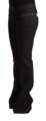 Exte Damen Schwarze Baumwoll-Stretch Mid-Waist Flared Denim Jeans
