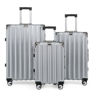 Hartschalenkoffer Silber Kofferset Robustes 8-Rollen-Gepäck Handgepäck Reisetasche