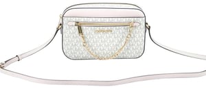 Michael Kors Damen Jet Set Item Große Ost-West Signatur Leder Reißverschluss Ketten Umhängetasche (Vanilla PVC/Puderrosé)