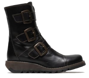 Fly London Damen SCOP110 Chelsea-Bikerstiefel aus Leder mit Knöchelriemen und Reißverschluss, Schwarz
