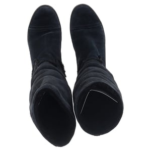 Chanel CC Logo Lammfell-Stiefel aus dunkelblauem Wildleder