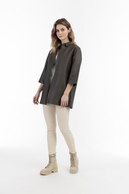 Dreimaster Lederhemd Damen Taupe