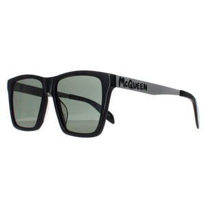 Alexander McQueen AM0352S 002 glÃ¤nzend schwarz und silber grÃ¼n grau Sonnenbrille