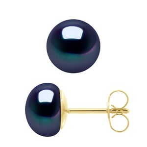Ohrringe – Gelbgold 750 (18 Karat echte Süßwasser-Zuchtperlen, Knopf 8–9 mm).