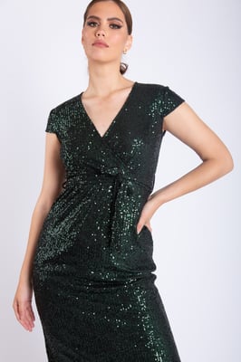 Midi-Wickelkleid mit Paillettengürtel