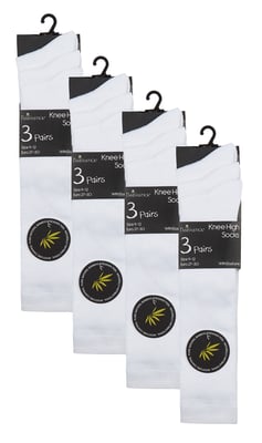 12 Paar Multipack Mädchen Kniestrümpfe aus Bambus | Lange Schule Kinder Socken - Weiß