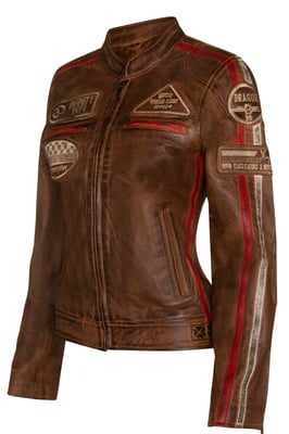 Damen-Lederjacke mit Biker-Rennabzeichen-Agadir