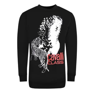 Cavalli Class grosses schwarzes Sweatshirt mit Tiger-Logo-Design