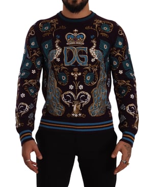 Dolce & Gabbana Herren Bordeaux Cashmere DG Krone bestickter Pullover