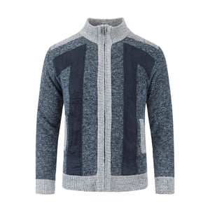 Herren Strickjacke mit Reißverschluss Stehkragen Cardigan Grobstrick Gefüttert Pullover für den Winter Blau