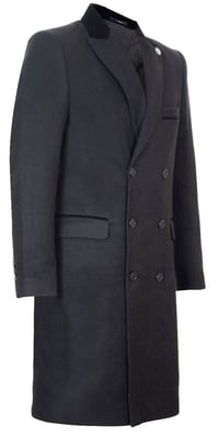 Herren 3/4 Schwarzer langer zweireihiger Crombie-Mantel Wollmantel Peaky Blinders