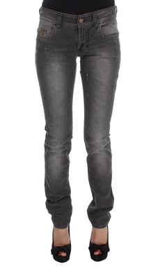 John Galliano - Jean Slim Fit stretch en coton mélangé gris délavé pour femme