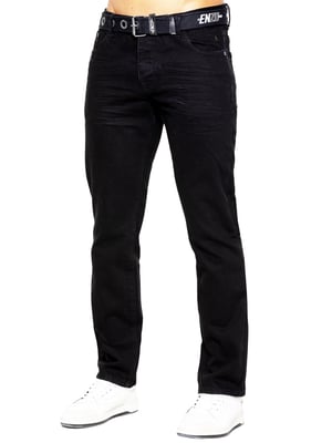 Enzo Herren Denim Straight Fit Jeans - Schwarz