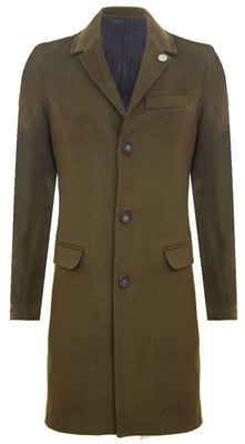 Langer Slim-Fit-Mantel aus olivgrüner Wolle für Herren