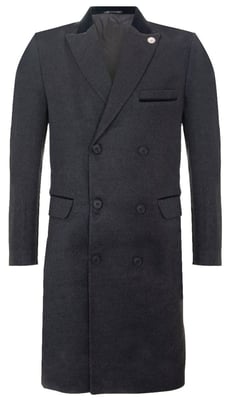 Herren 3/4 grauer langer zweireihiger Crombie-Mantel Wollmantel Peaky Blinders