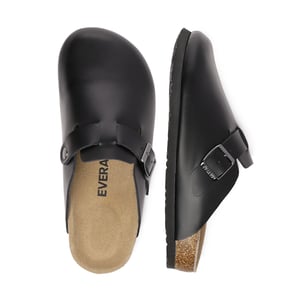 EVER AU Herren Hardhead Leder Komfort Clog Sandalen - Schwarzes Leder