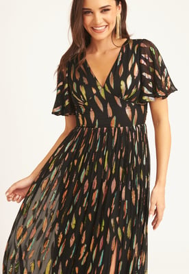 Multi-Jacquard-Maxikleid mit Engelsärmeln