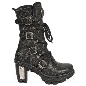 New Rock Damen-Gothic-Lederstiefel mit Blumenmuster – NEOTR005-S25